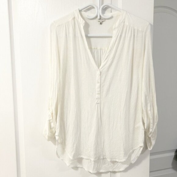 Aritzia Babaton Julien Shirt Blouse Top Rolled Sleeve White Neutral Size XS - Picture 2 of 10
